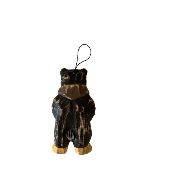 Hand Carved Wooden Bear Christmas Tree Ornament - Picture 5 of 5